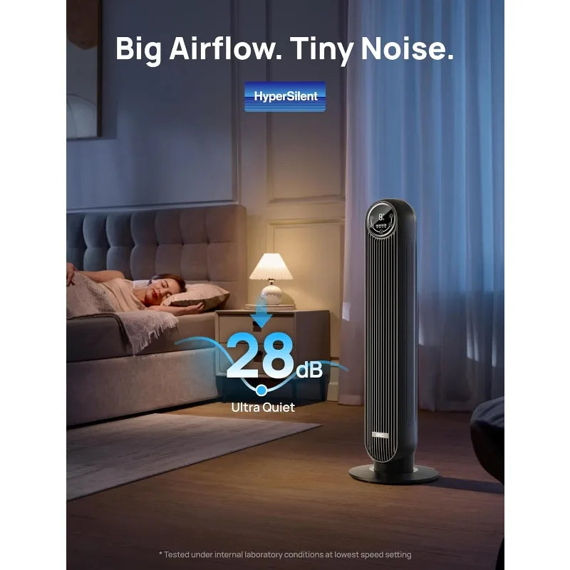 Dreo Tower Fan for Bedroom, 25ft/s Velocity 28dB Quiet Floor Fan, 90° Oscillating Fans for Indoors with 4 Speeds, 4 Modes