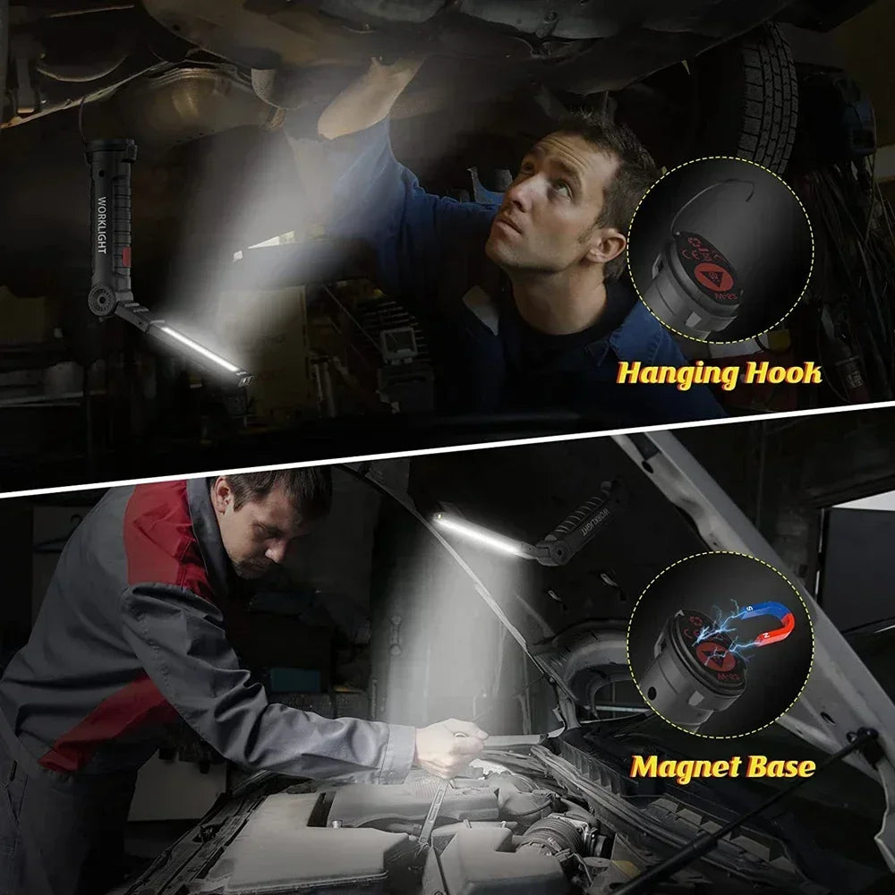 “Grip & Glow Pro” Magnetic COB LED Work Light – Pocket Torch Meets Power Bank