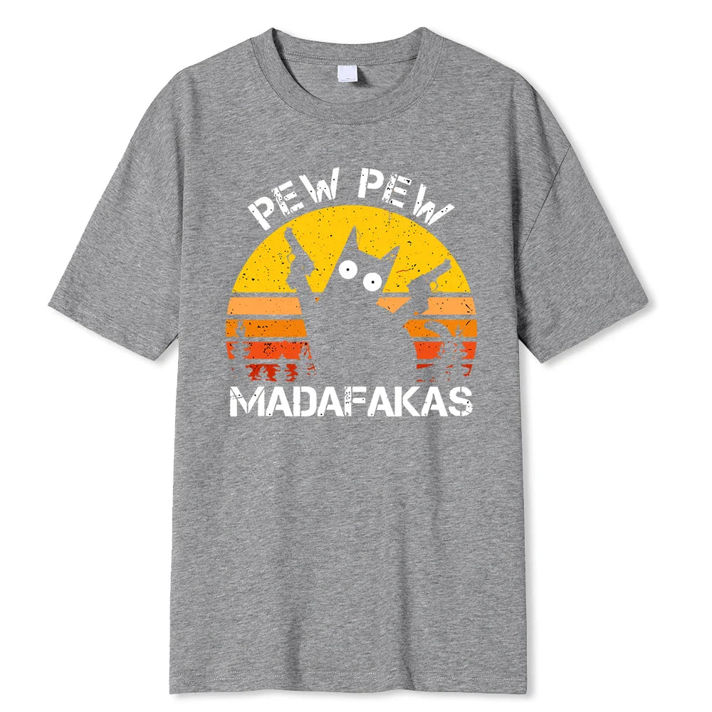 Pew Pew Mad King Cat T-Shirt – Locked, Loaded & Unleashed Chaos