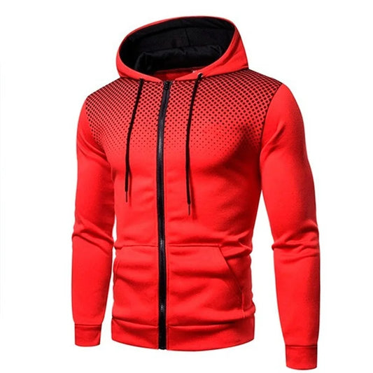 Men's Slim Fit Hoodie with Zipper Pocket – Casual Polka Dot Print Sweatshirt for Autumn & Winter