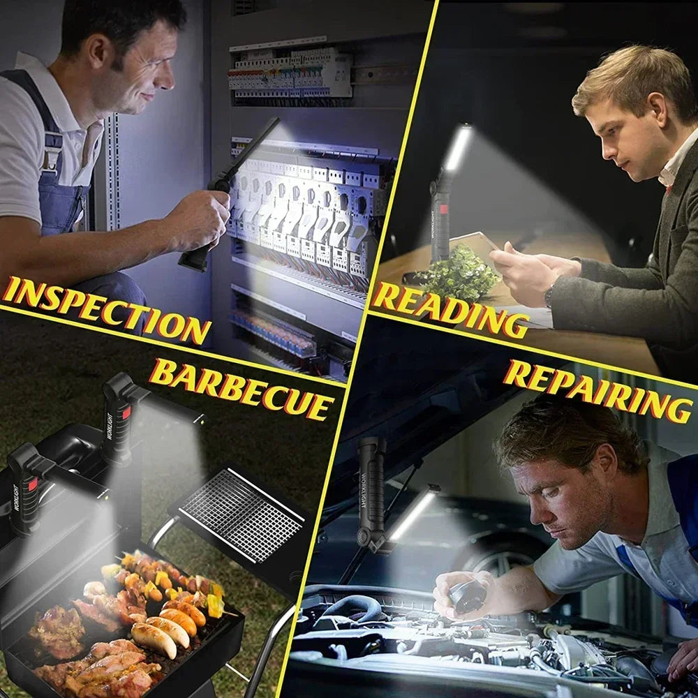 “Grip & Glow Pro” Magnetic COB LED Work Light – Pocket Torch Meets Power Bank