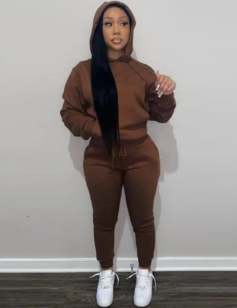 Women's Two-Piece Sweatsuit Set – Long Sleeve Hoodie Top and Jogger Pants Casual Tracksuit for Autumn & Winter