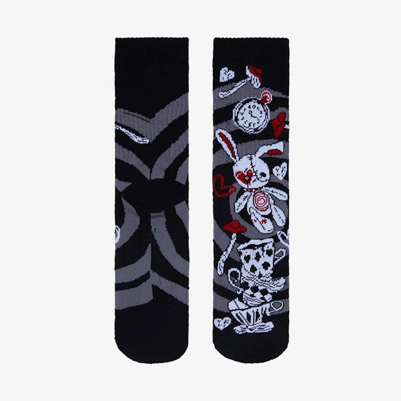 Gothic Skull Tiger Rose Heart Skeleton Doll Crew Socks Harajuku Retro Elastic Unisex Cotton Stocking Novelty Chic Long Socks