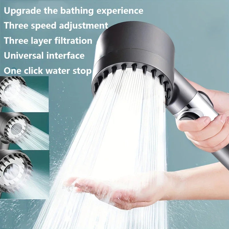 AquaForce 4‑Mode High‑Pressure Handheld Showerhead with One‑Click Stop & Built‑In Filter