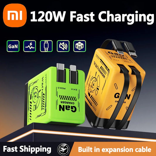 Xiaomi GaN 120W Ultra Fast Charger with Retractable Dual Type-C Cable – Holiday Power in Your Pocket