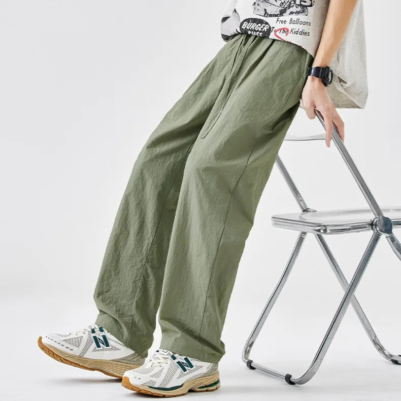 KUBRO Ice Silk Men’s Summer Power Pants – Breathable Black & Gray Business Casual Straight-Leg Sweatpants