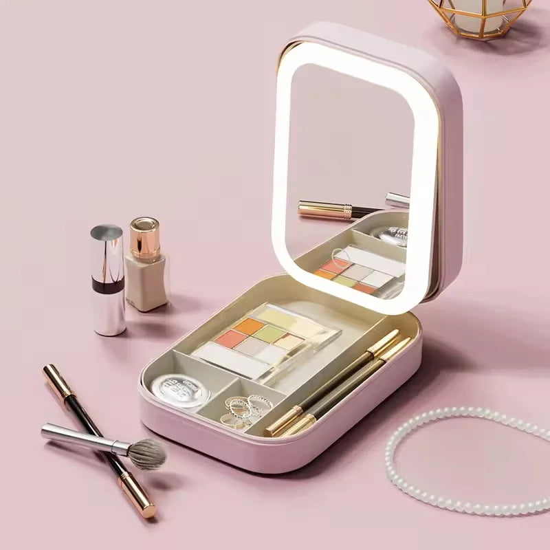 THOOBO! GlowVault Rechargeable LED Makeup Mirror Travel Case – 3-Color Light, Smart Cosmetic Storage Box, Ultra-Portable Beauty Companion