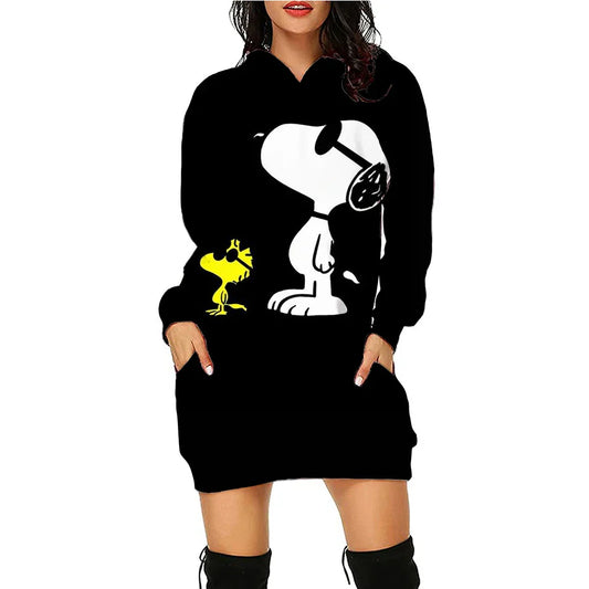Snoopy Women’s Hoodie Dress – Y2K Streetwear 3D Cartoon Pullover Winter Fashion