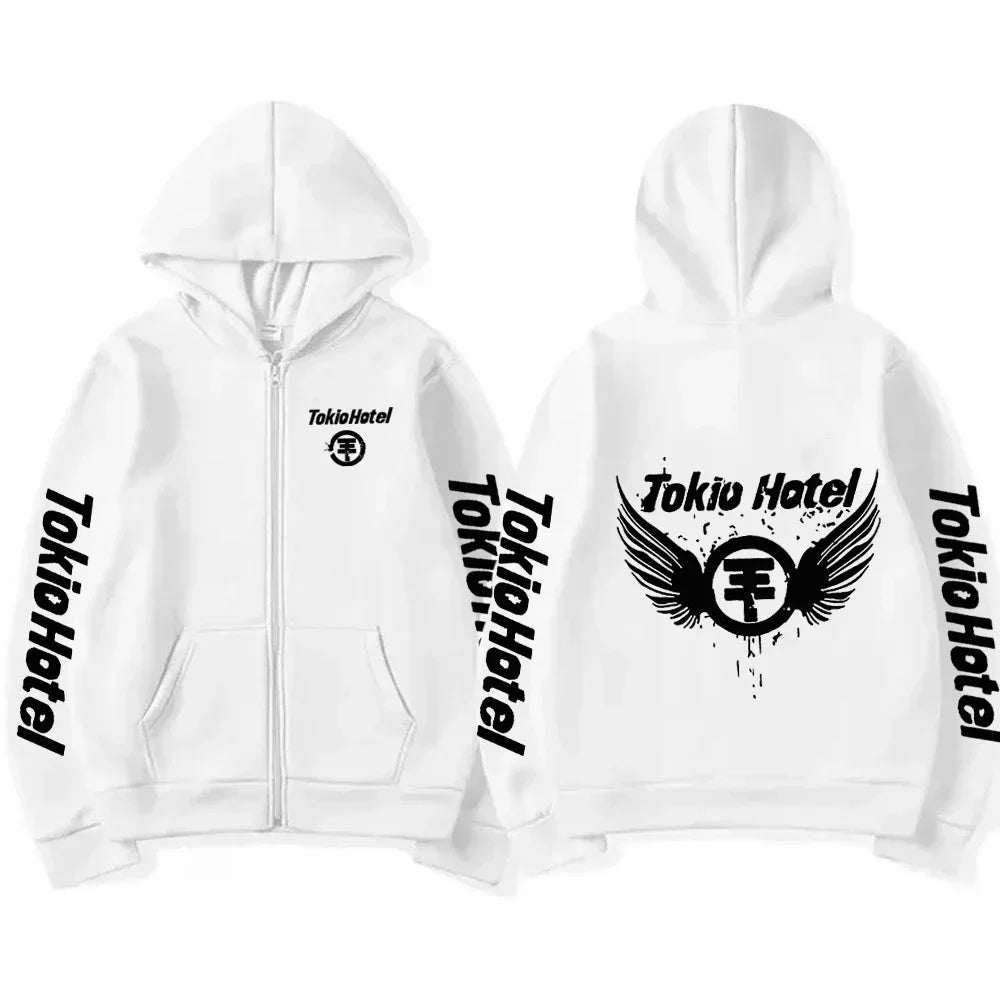 Tokio Hotel Hoodie – Unisex Harajuku Zip Up Jacket, Oversized Streetwear Sweatshirt, Fashionable Long Sleeve Zipper Hoodie for Men & Women