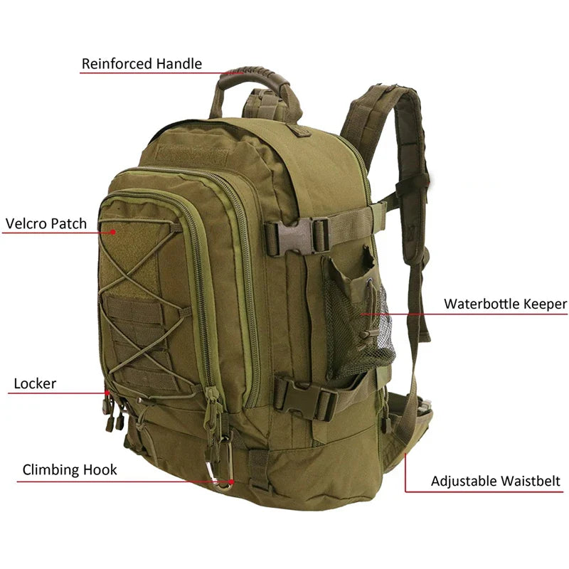 LQARMY 65L Tactical Expandable Warpack – Heavy-Duty Military Grade MOLLE Rucksack for Apocalypse-Ready Hiking, Camping, Travel & Combat