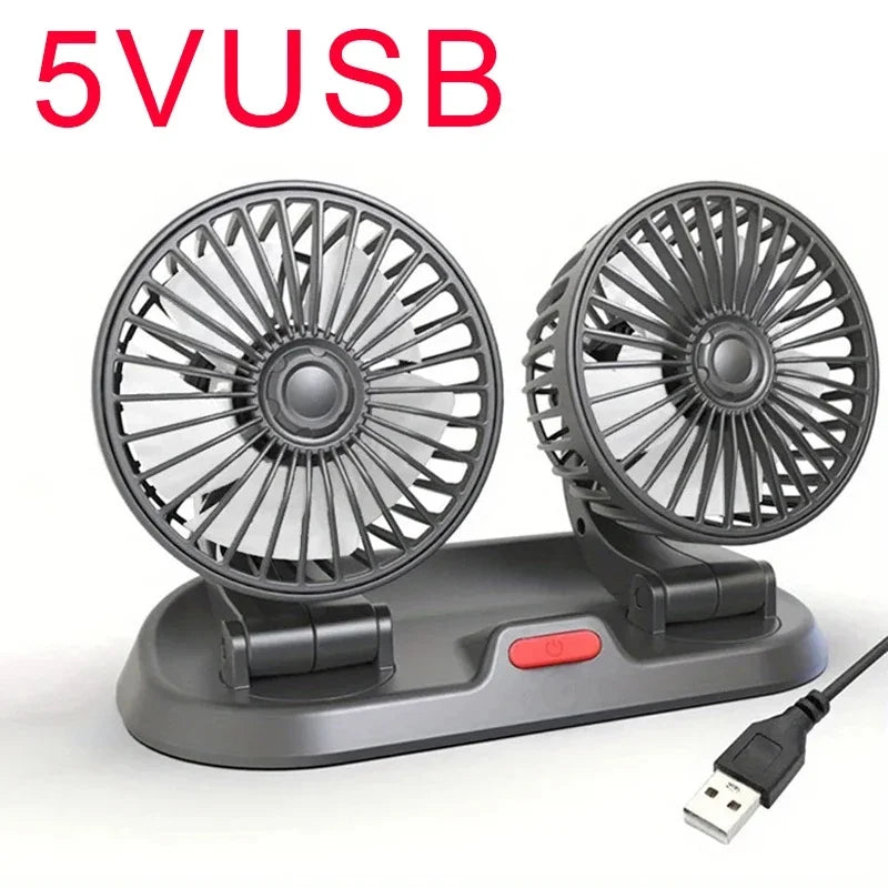 360° Triple-Head Car Fan – USB/12V/24V Adjustable Electric Air Cooler for Cars, Trucks, Desk, and Travel