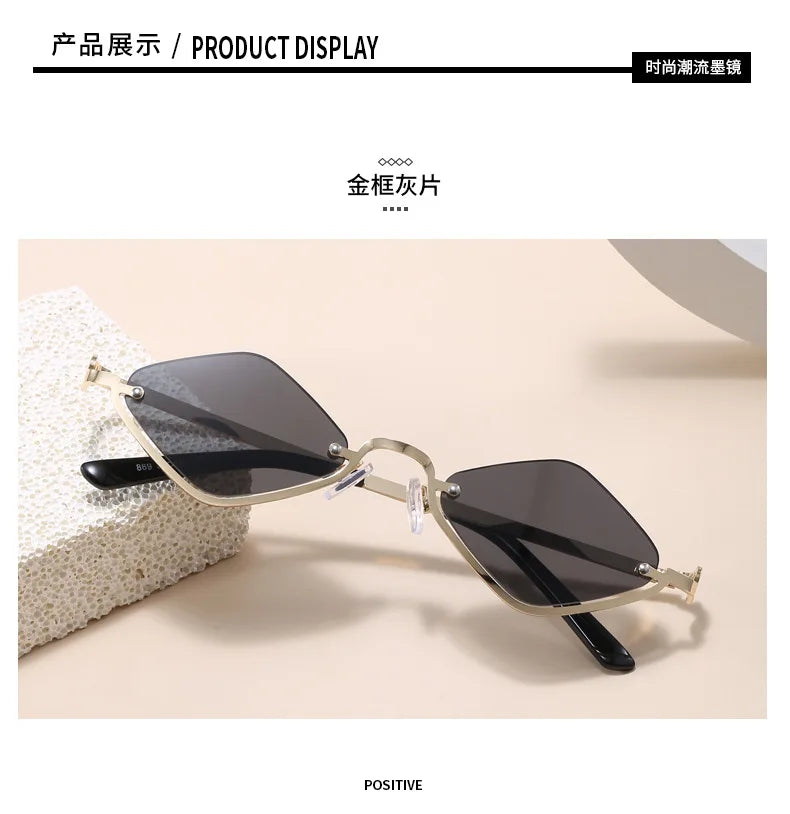 Throwshade Rhombus Cut Retro Sunnies – Geometric UV400 Alloy Frame Sunglasses for That Vintage Rockstar Flex