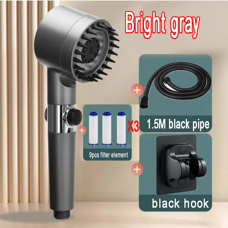 AquaForce 4‑Mode High‑Pressure Handheld Showerhead with One‑Click Stop & Built‑In Filter
