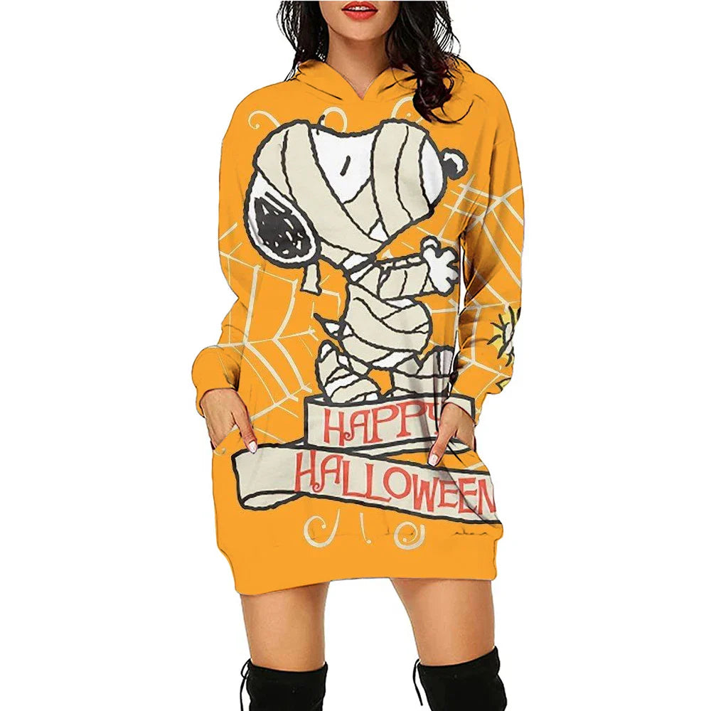 Snoopy Women’s Hoodie Dress – Y2K Streetwear 3D Cartoon Pullover Winter Fashion