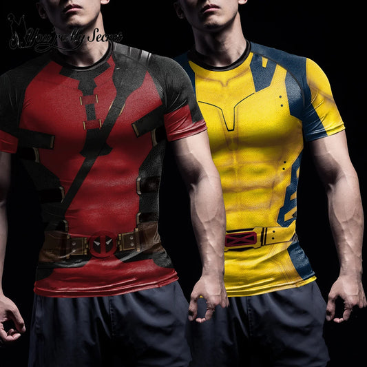 Wolverine Deadpool Superhero Compression Shirt – Men's Cosplay Costume for Halloween and Parties