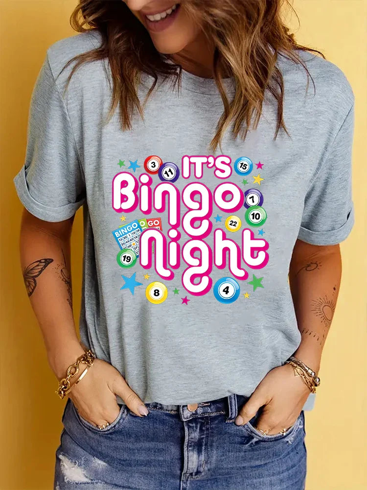 Lucky Bingo Queen Funny Gambling T-Shirt – Women’s Summer Round Neck Tee – High-Stretch Casual Fit