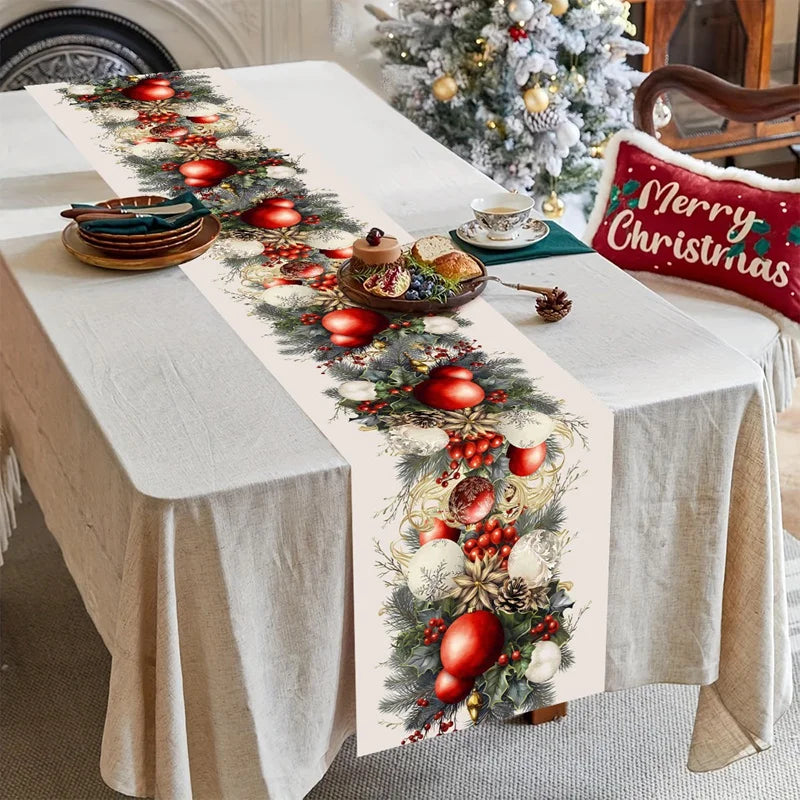 FestiveFeast Christmas Table Runner – Merry Christmas Home Decoration 2025–2026, Holiday Dining Table Decor & New Year Ornament 🎄✨