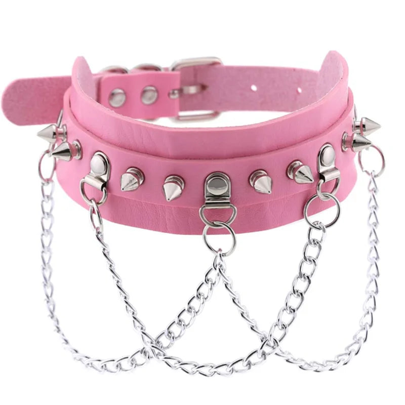 Harajuku Punk Rock Goth Choker - PU Leather Rivet Heart Cross Spike Necklace for Women, Hip Hop Bondage Jewelry