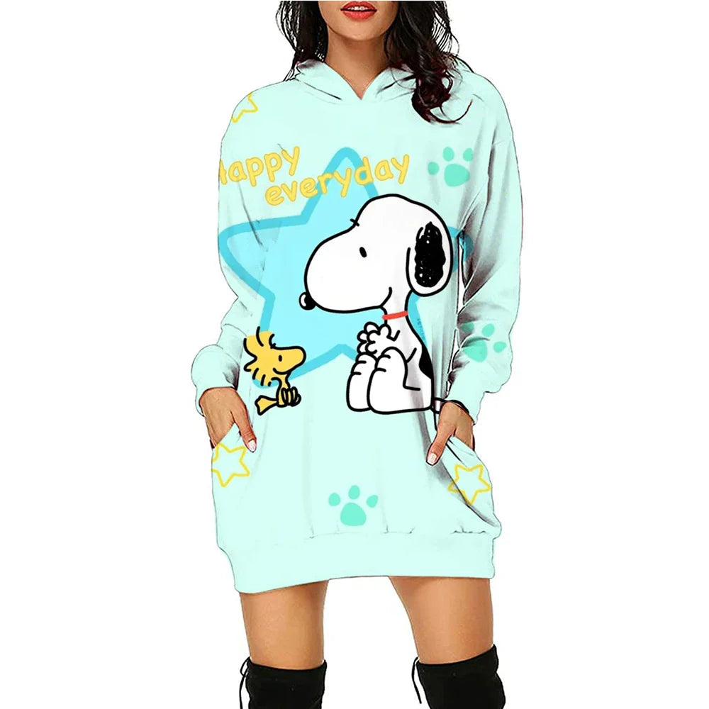 Snoopy Women’s Hoodie Dress – Y2K Streetwear 3D Cartoon Pullover Winter Fashion
