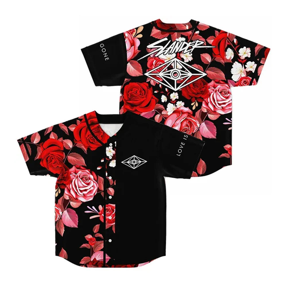 SLANDER: Love Is Gone Blood Rose Jersey — 3D Streetwear Button-Up for the Heartbroken & Hellbound