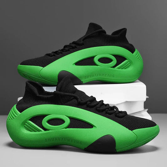 Oeny Black & Green Summer Sneakers for Men – Breathable Lace-Up Casual Sports Trainers with Platform, Designer Streetwear Shoes