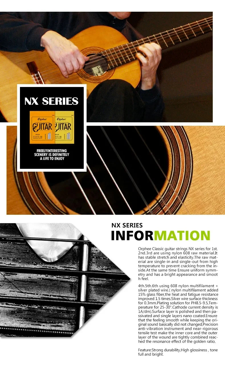 “NX SILVERBLOOD STRING PACK” – 10/50 Set Orphee NX-Series Silver-Plated Nylon Strings | For Classical Guitarists Who Shred in Silence