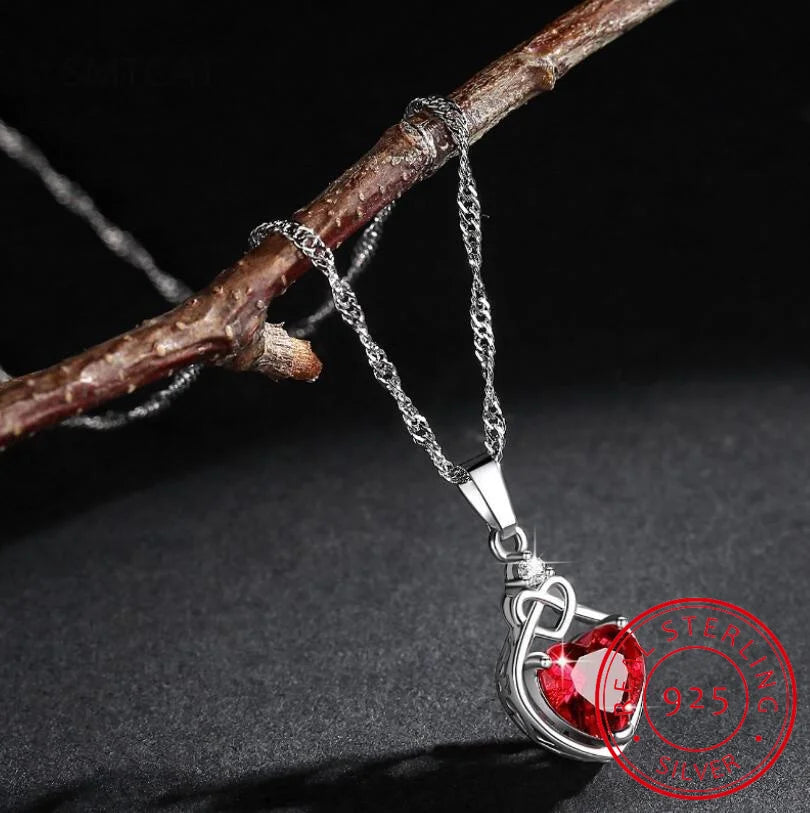 Blood Oath Ruby Pendant – 925 Silver Heart-Knot Choker with Firestone Zircon Spark