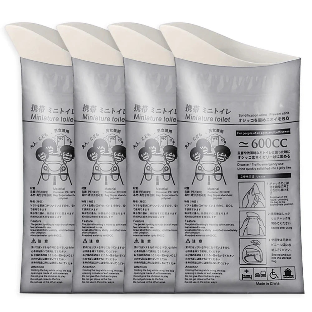 GoTime Bags – 4–40Pc Travel Pee & Emergency Urine Bags for Men, Women & Kids | 600ml/700ml Portable Leakproof Mini Toilets
