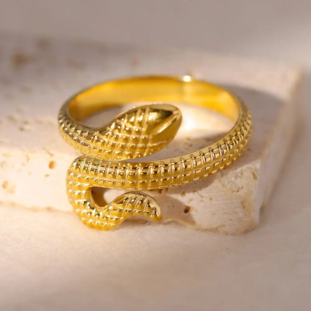 Golden Serpent Coil Ring — Gothic 18K Shine, Stainless Bite, Unisex Power Charm (Christmas Limited Edition)