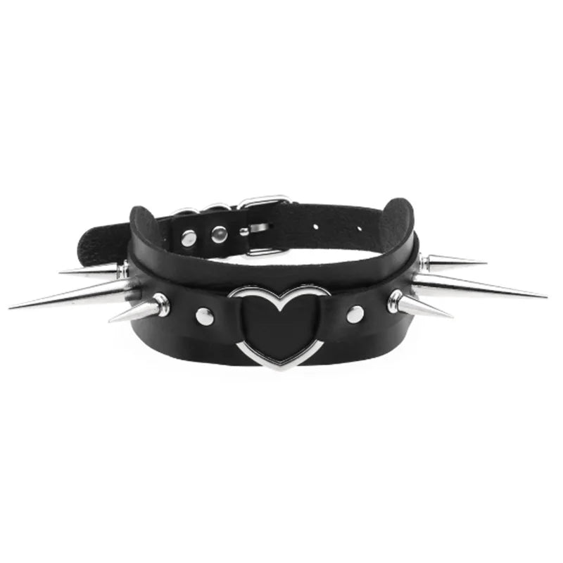 Harajuku Punk Rock Goth Choker - PU Leather Rivet Heart Cross Spike Necklace for Women, Hip Hop Bondage Jewelry