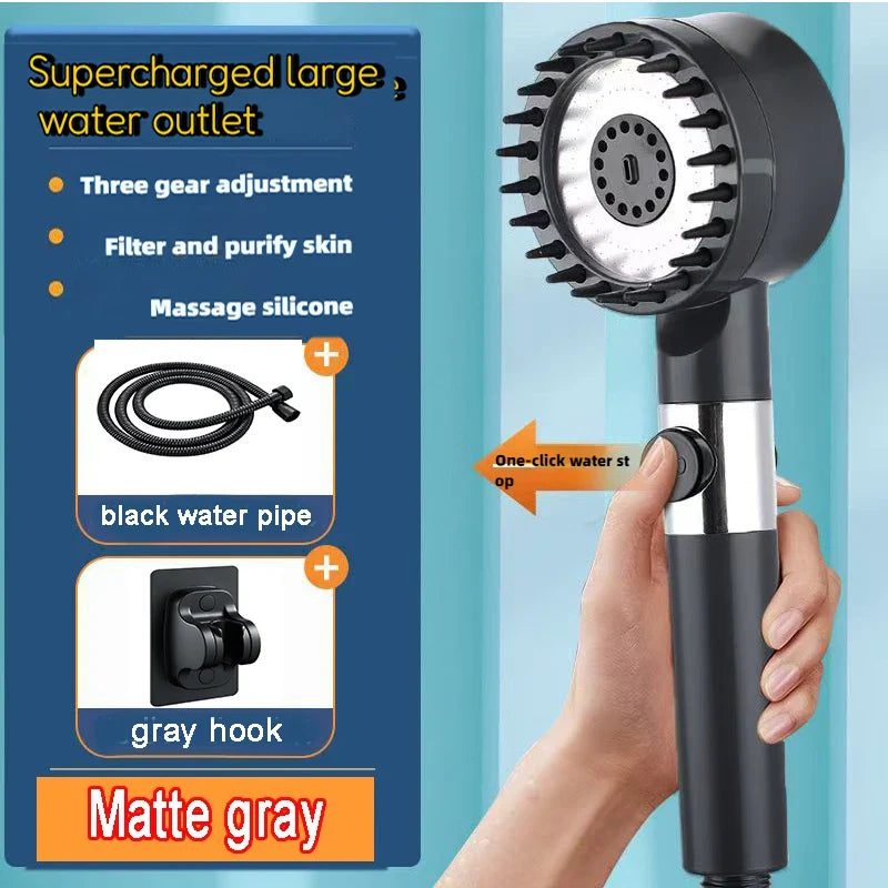 AquaForce 4‑Mode High‑Pressure Handheld Showerhead with One‑Click Stop & Built‑In Filter