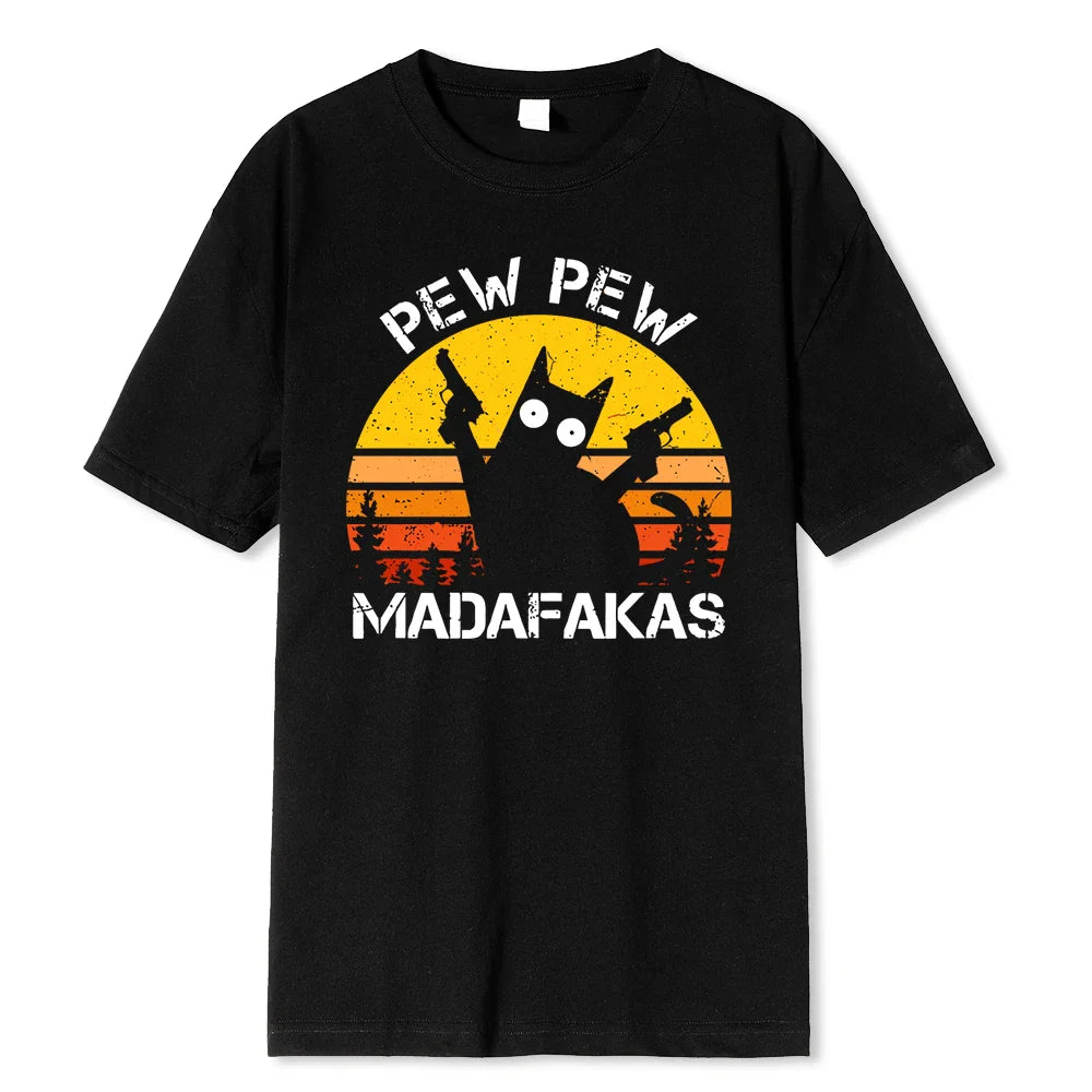 Pew Pew Mad King Cat T-Shirt – Locked, Loaded & Unleashed Chaos
