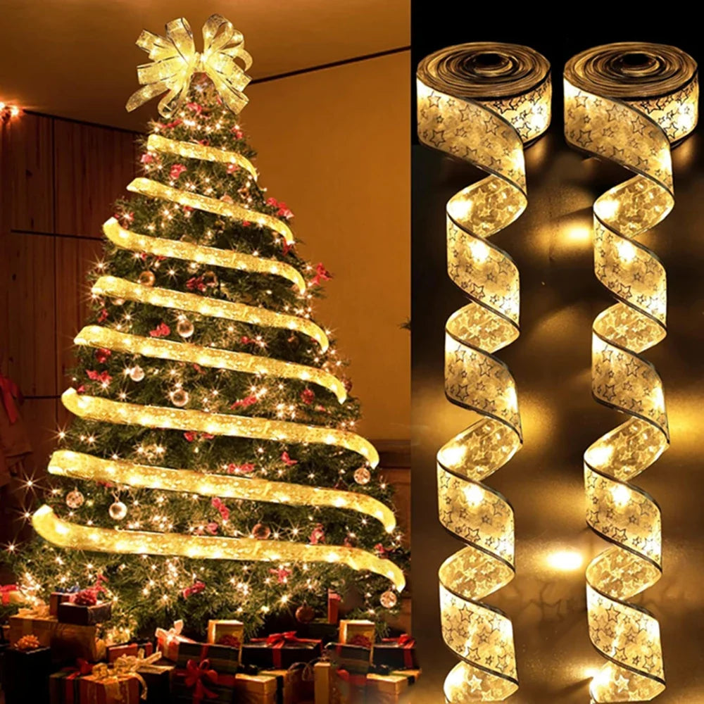 THOOBO! GlowRibbon Fairy Lights — 3m/5m Christmas Bow String Lights for Trees, Mantels & DIY Décor (Battery Powered) ✨