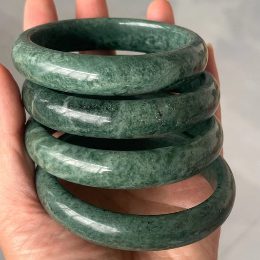 Natural Green Jade Bangle - Genuine Myanmar Jadeite Healing Gemstone Bracelet for Women, Classic Round Fine Jewelry