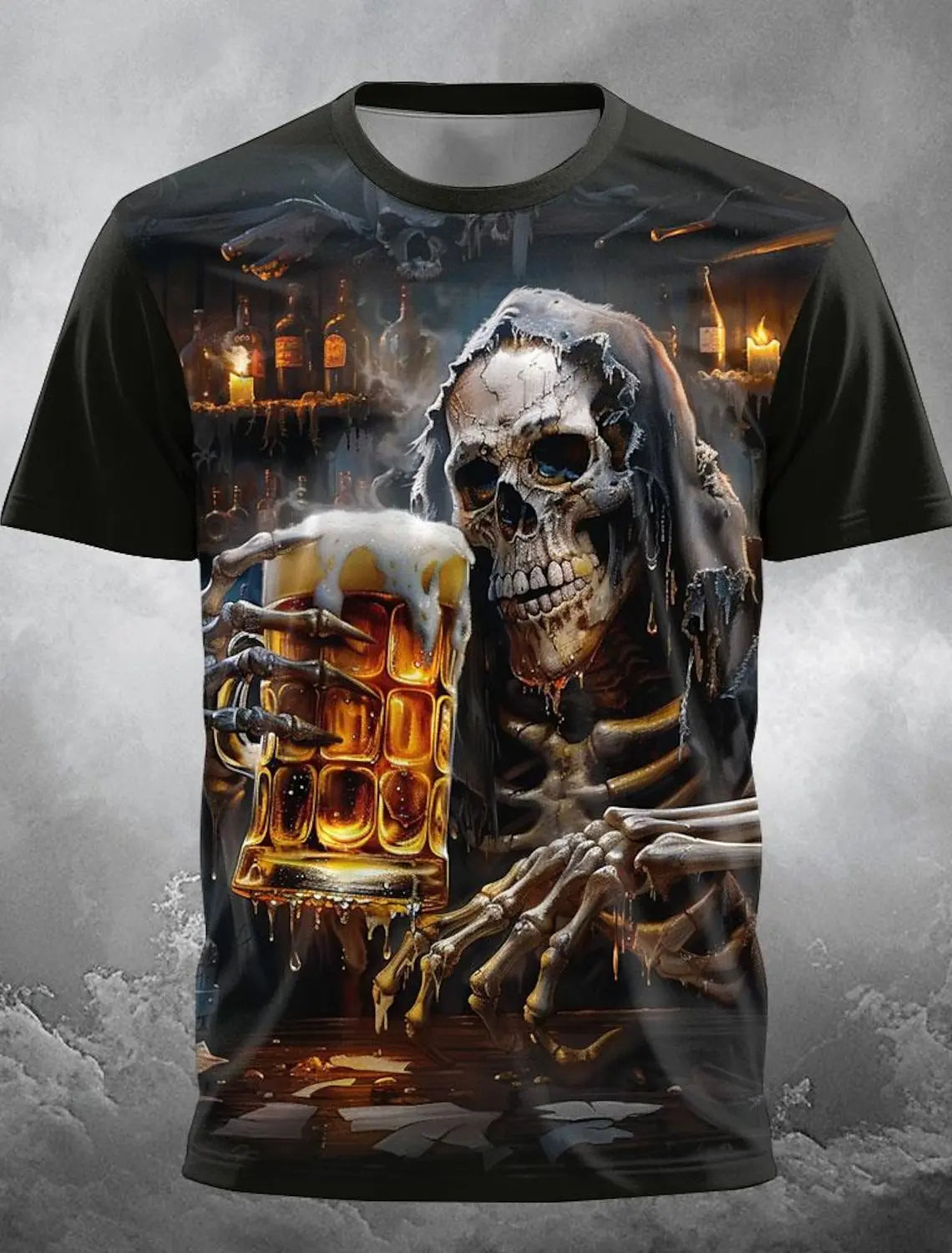 Skull Beer Festival 3D Print T-Shirt | Gothic Men’s Party Street Tee For Metalheads And Night Rebels
