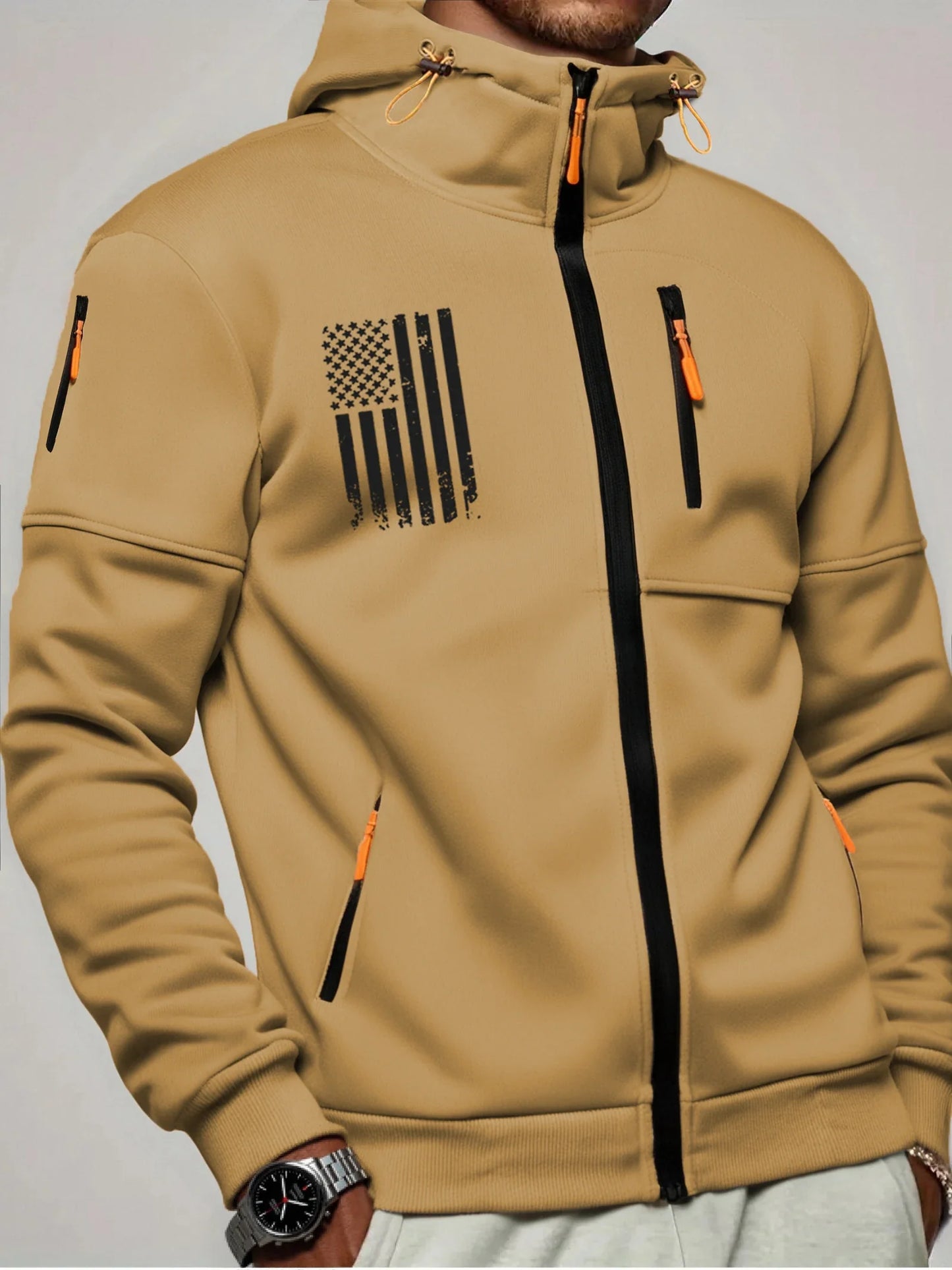 US Flag Zip Up Hoodie Men’s Casual Winter Jacket Adjustable Hood Sweatshirt