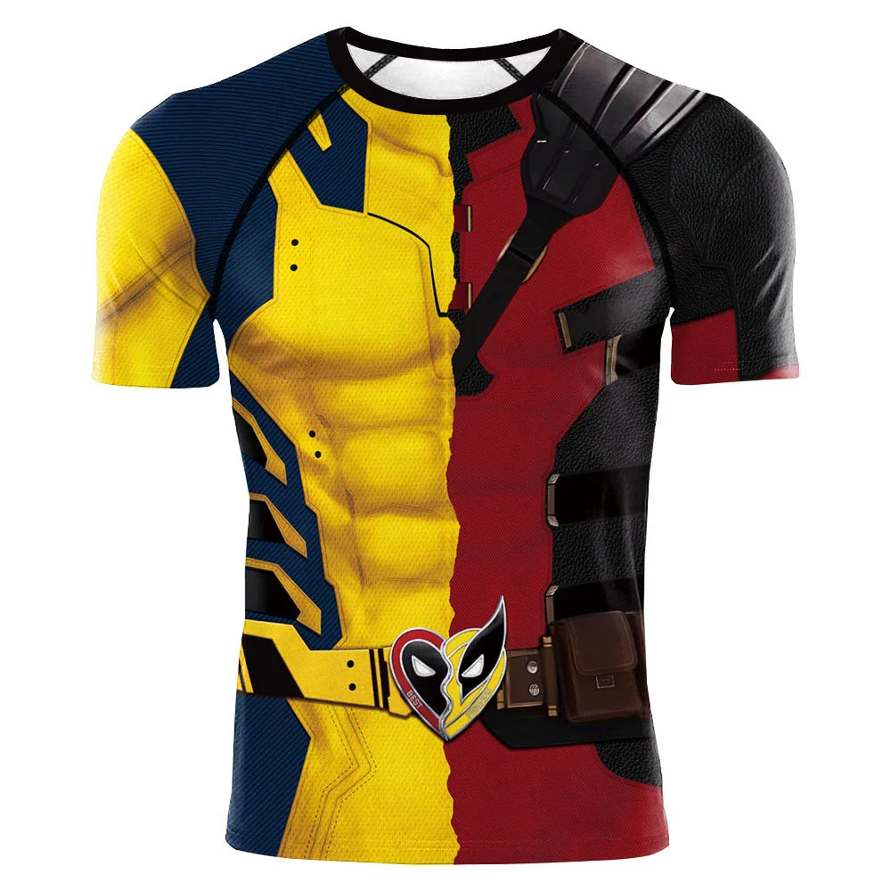 Wolverine Deadpool Superhero Compression Shirt – Men's Cosplay Costume for Halloween and Parties