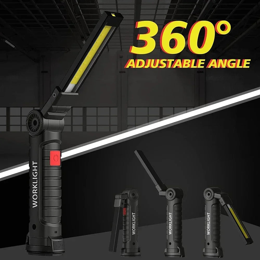 “Grip & Glow Pro” Magnetic COB LED Work Light – Pocket Torch Meets Power Bank