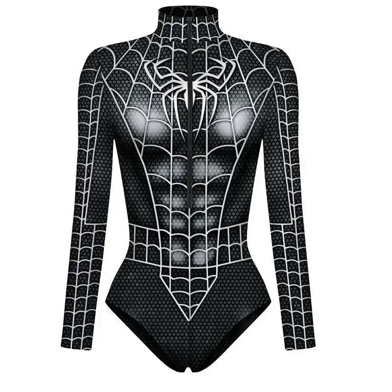 Spider Hero Captain 3D Print Long Sleeve Swim Bodysuit — Unisex Cosplay Jumpsuit For Beach, Pool, Halloween & Carnival
