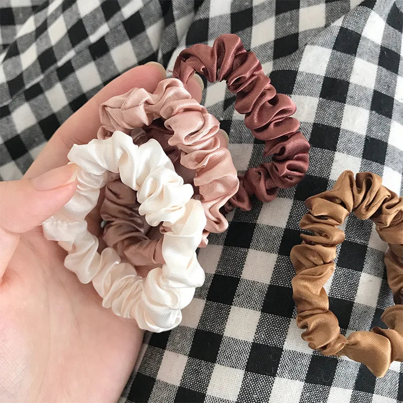 6Pcs Elegant Silk-Feel Hair Scrunchies Set – Minimalist Solid Color Ponytail Bands for Women