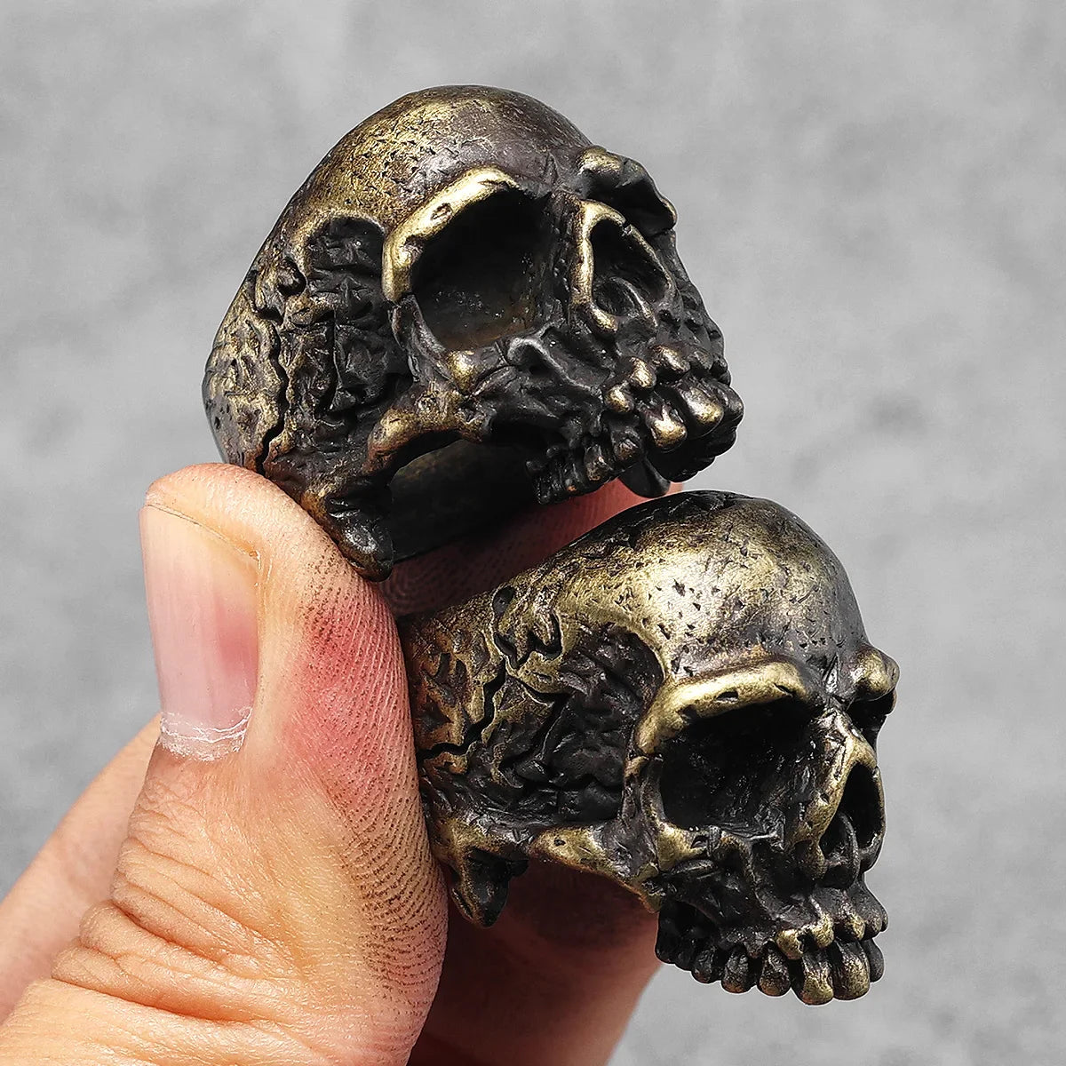 Copper Skull Punk Gothic Men's Ring | Vintage Brass Skeleton Jewelry for Women | Rock Fashion Halloween Gift