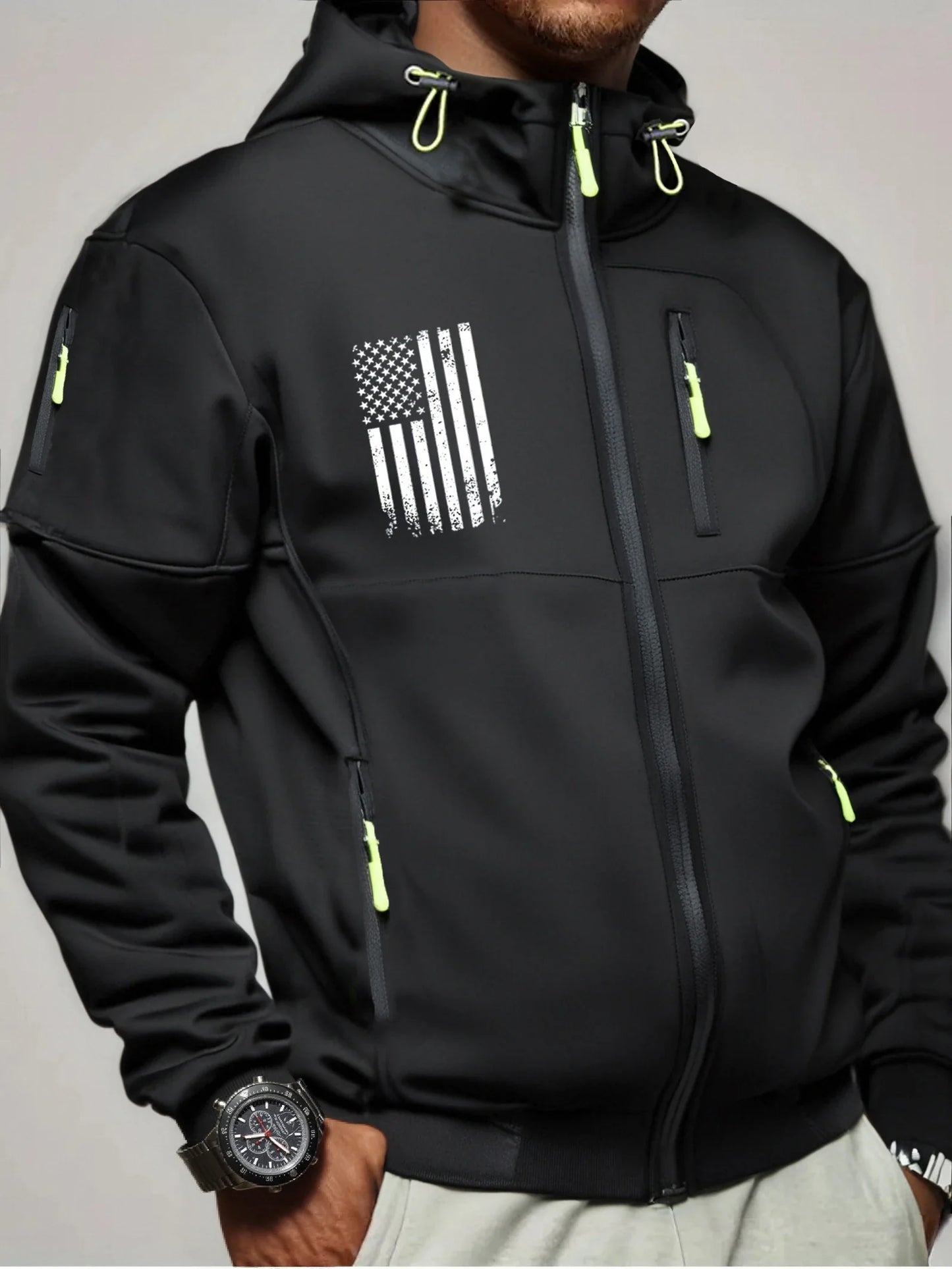 US Flag Zip Up Hoodie Men’s Casual Winter Jacket Adjustable Hood Sweatshirt