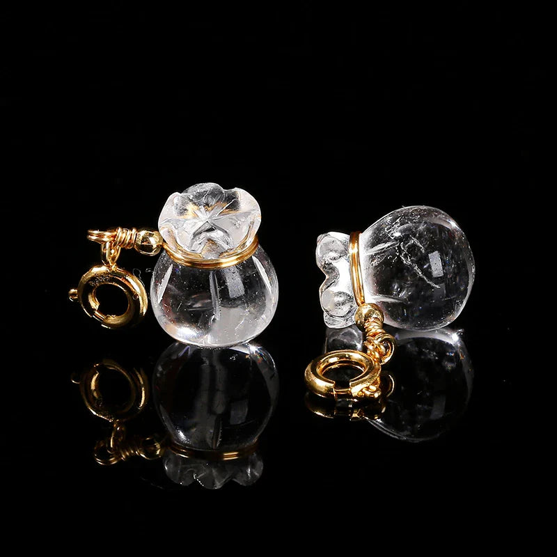Natural Rock Quartz Lucky Bag Pendant – Crystal Bead Charm with Copper Buckle for DIY Necklaces, Bracelets, and Jewelry Accessories