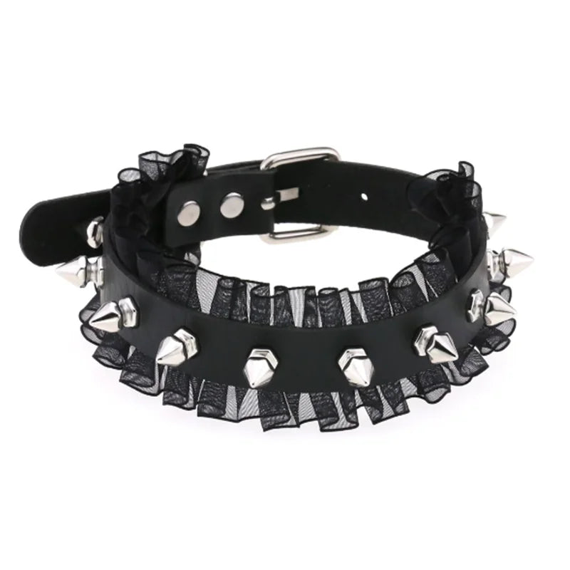 Harajuku Punk Rock Goth Choker - PU Leather Rivet Heart Cross Spike Necklace for Women, Hip Hop Bondage Jewelry