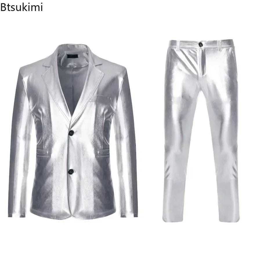 Men's Suit Sets Shiny Gold 2 Pieces Suits Chic Blazer+Pants Sets Stage Perform Clothes Party Nightclub Dancer Costume Sets Men
