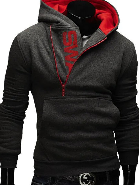 Men's Slim Fit Hoodie with Zipper Pocket – Casual Polka Dot Print Sweatshirt for Autumn & Winter