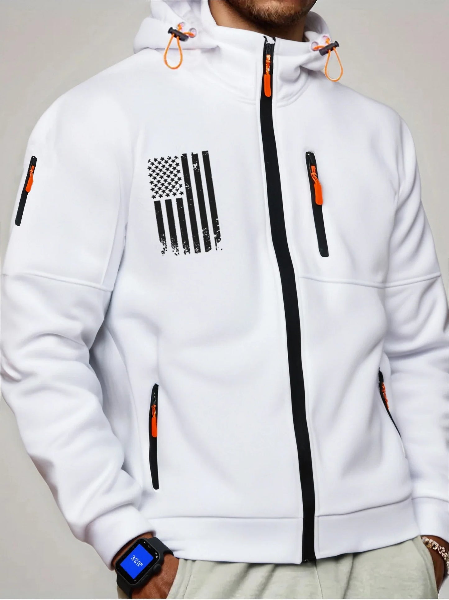 US Flag Zip Up Hoodie Men’s Casual Winter Jacket Adjustable Hood Sweatshirt