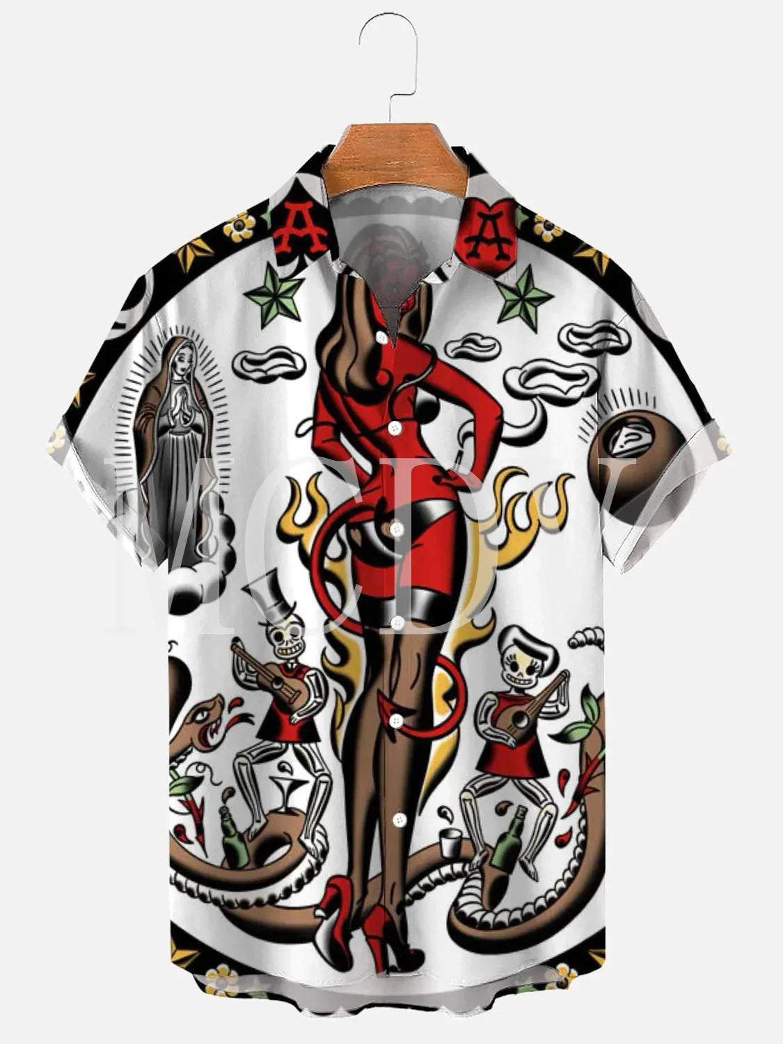 Men’s Rockabilly Vintage Rock N Roll Printed Hawaiian Shirt – Casual Breathable Short Sleeve by Lizard Vigilante