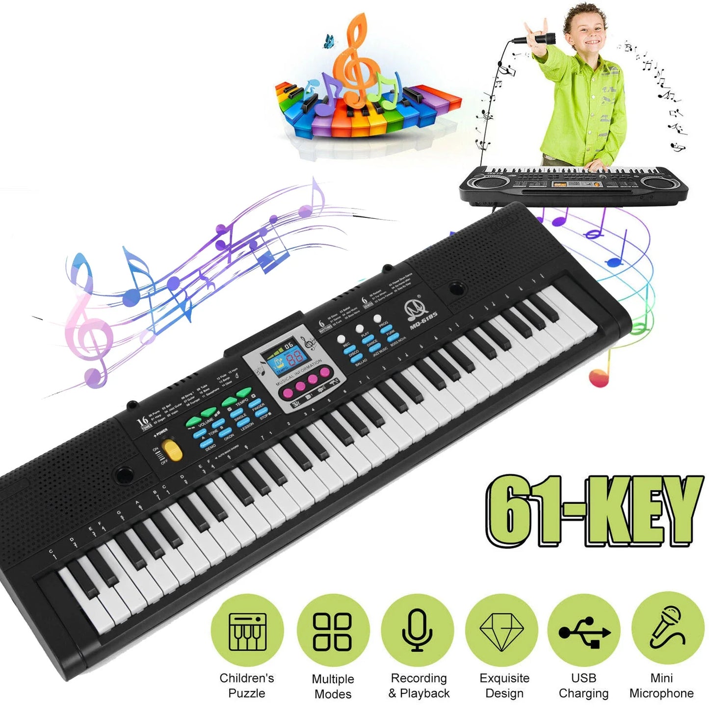 🎹 THOOBO! StarPlay 61-Key Digital Keyboard – Portable Electric Piano with Microphone 🎶✨