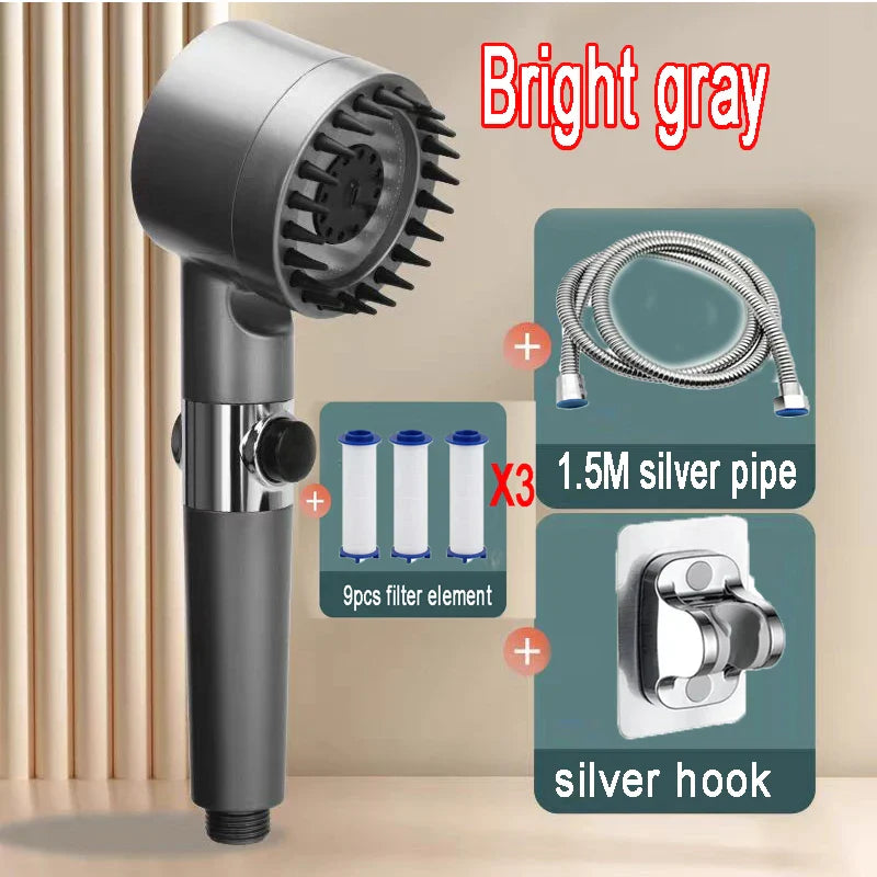 AquaForce 4‑Mode High‑Pressure Handheld Showerhead with One‑Click Stop & Built‑In Filter